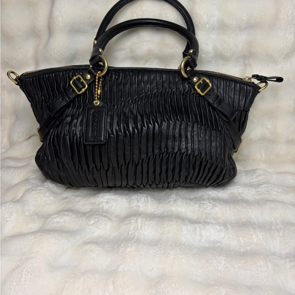 Coach Madison Black Gathered Leather Satchel Bag - Gem